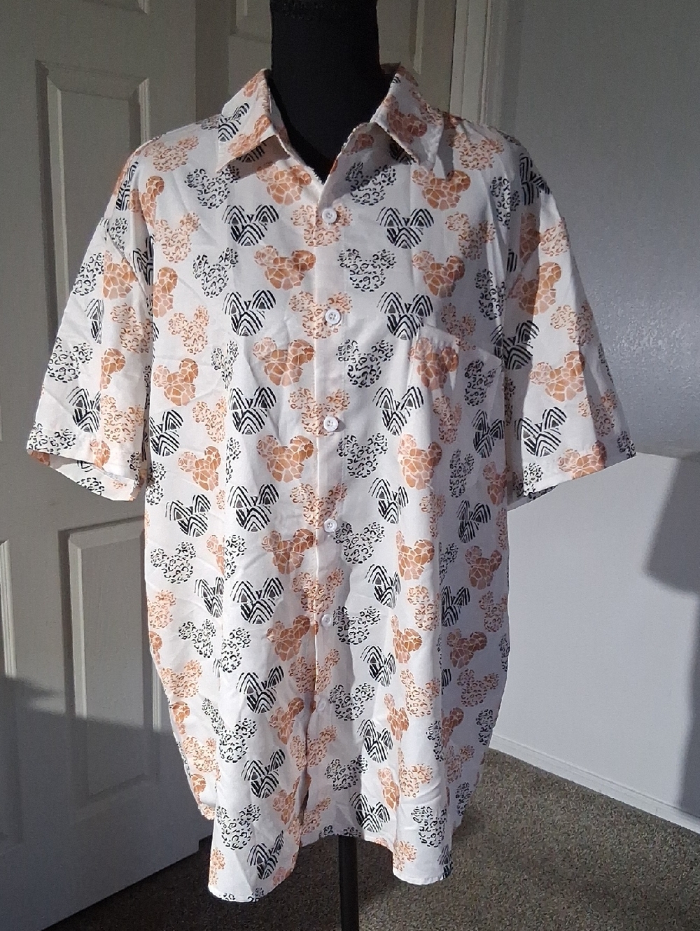 Men's White Short-Sleeve Casual Shirt Mickey Print